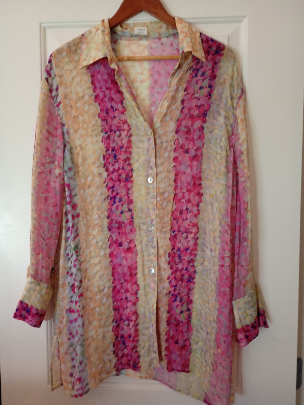 Wilfred Pink and Cream Printed Sheer Button-Up Blouse